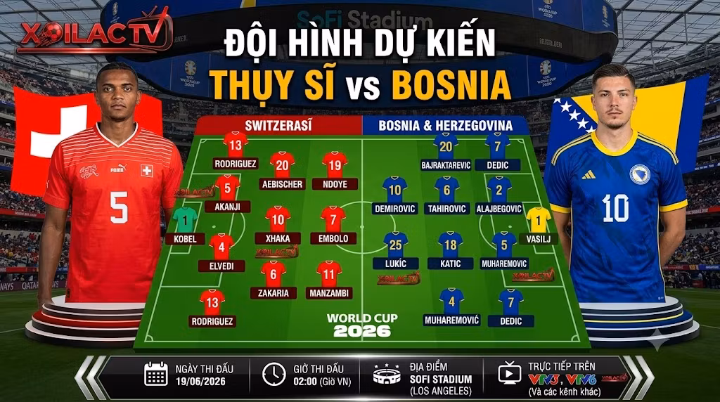 Sơ đồ chiến thuật và đội hình dự kiến ra sân trận Thụy Sĩ vs Bosnia mới nhất.